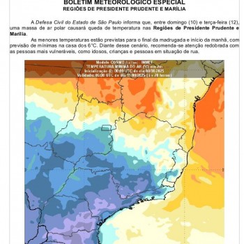 Massa de ar polar derruba temperaturas no Estado de São Paulo a partir de domingo